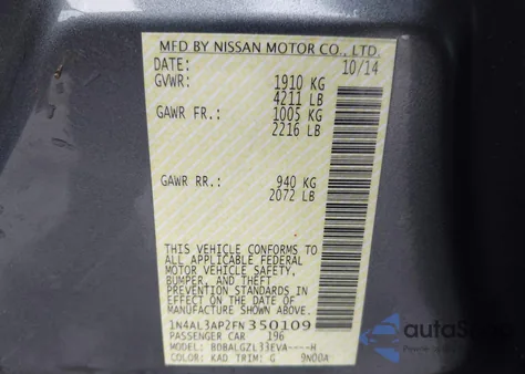 2015 Nissan Altima 2.5 S из США, поврежденный, VIN 1N4AL3AP2FN350109